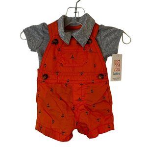 NEW Carters Shortall Set Two Piece Outfit Orange Sailboats Gray Shirt Newborn